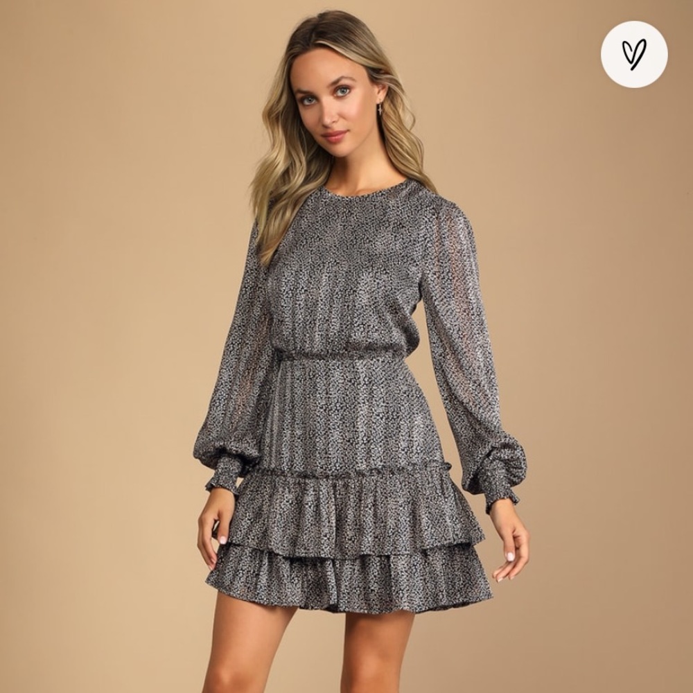 Lulu’s Just for Love Navy Blue Floral Print Long Sleeve Mini Dress